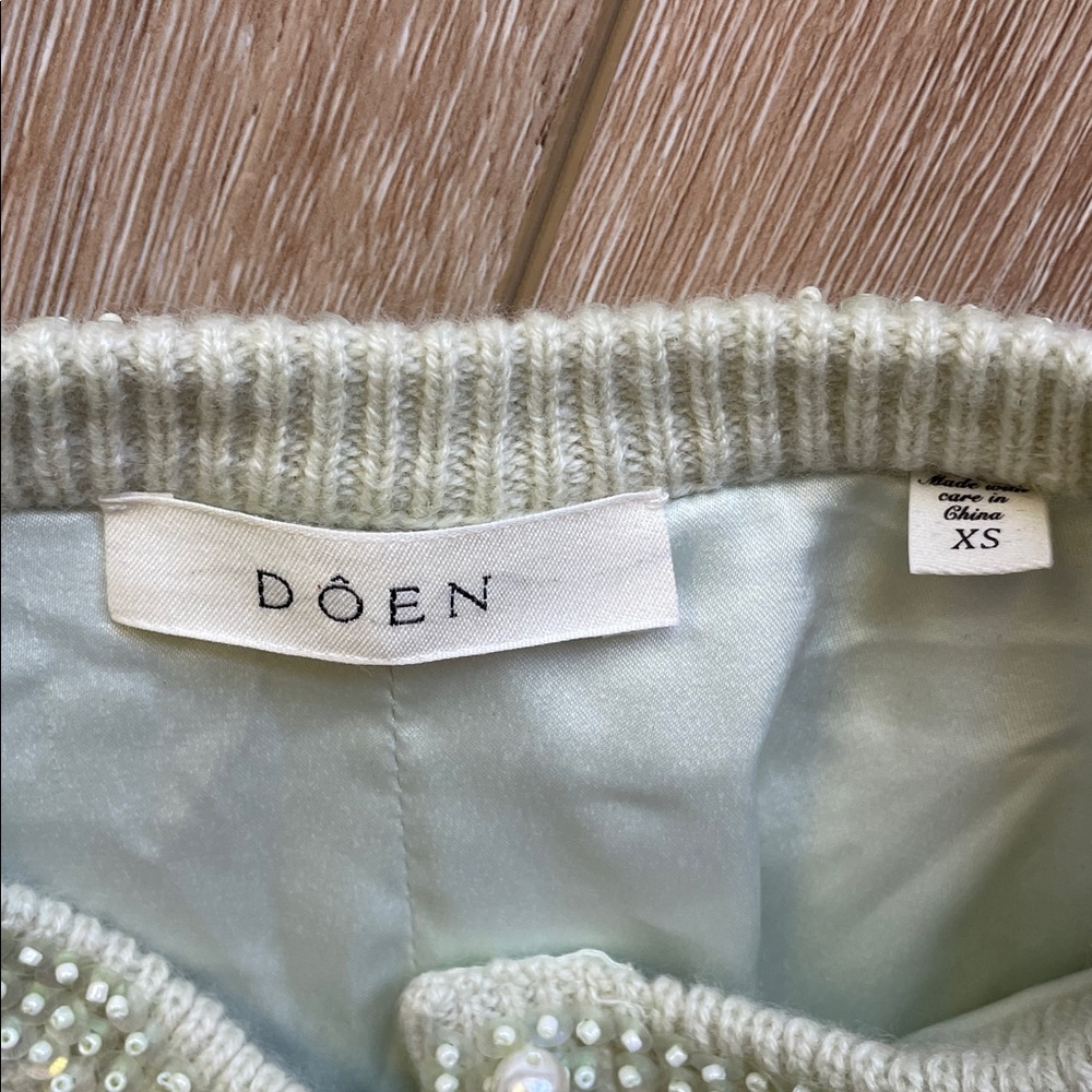 Doen Cashmere Pearl-Embellished Cream Women's Cardigan Sweater - Picture 2 of 14